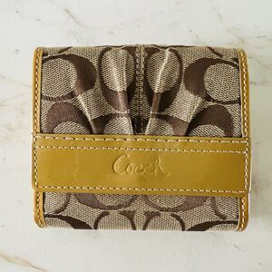 COACH Soho Khaki Putty Signature Canvas Bi-Fold Flap Wallet